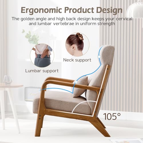 Beige Upholstered Accent Chair with Wood Frame D21760
