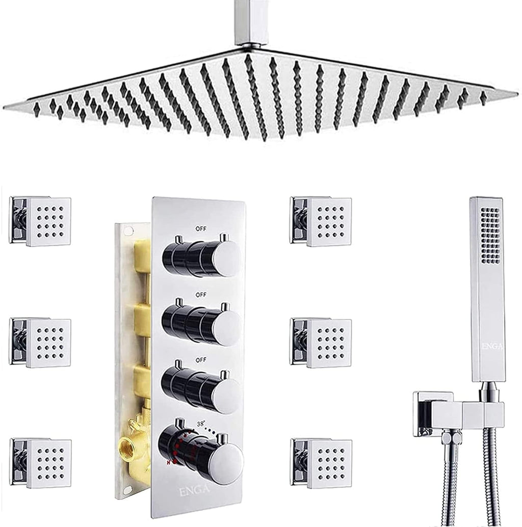 16inch Chrome Shower Mixer Faucet Set with Thermostatic Valve X9753