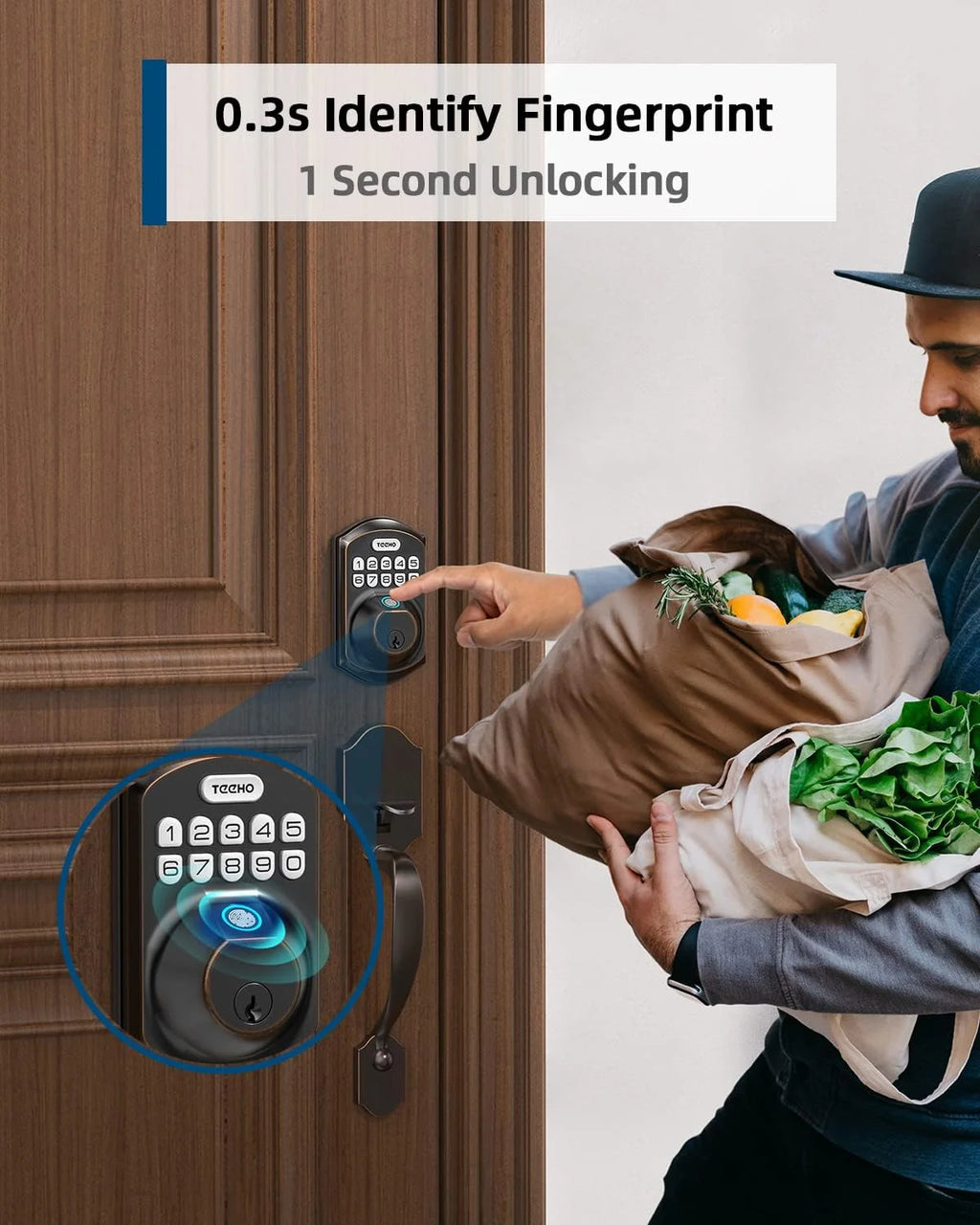 Fingerprint Keyless Entry Keypad Smart Electronic Deadbolt Door Lock with 2 Handles Set Oil Rubbed Bronze H36695