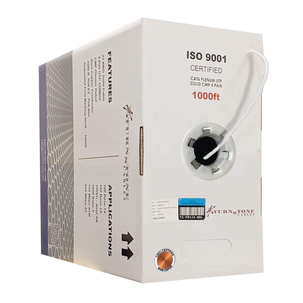 Cat6 Plenum 1000ft 23AWG Bare Copper UTP Bulk Ethernet Cable H91389