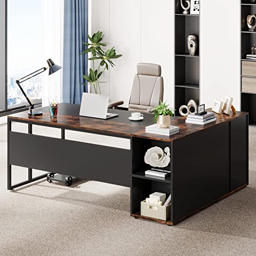 71 inch L Shaped Desk with Cabinet Storage and Shelves N19998