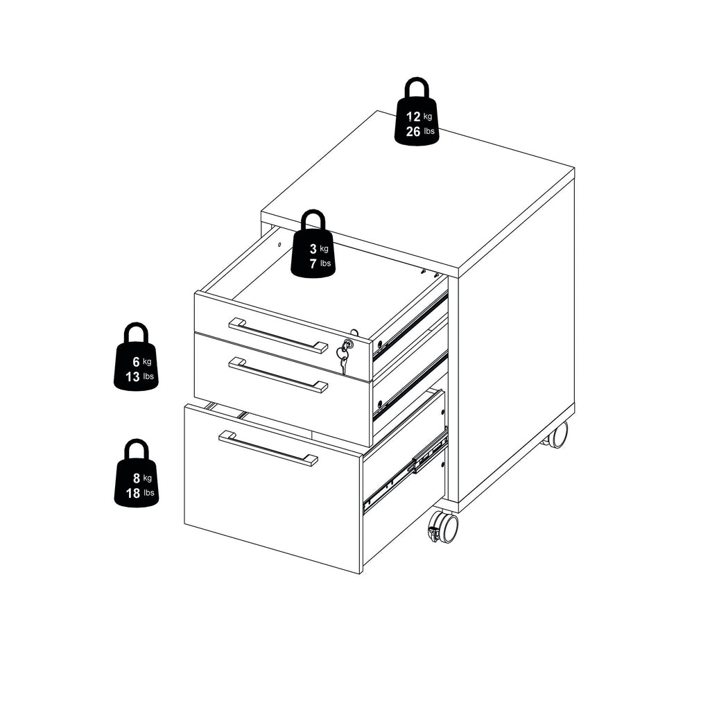 White 3 Drawer Mobile File Cabinet V476