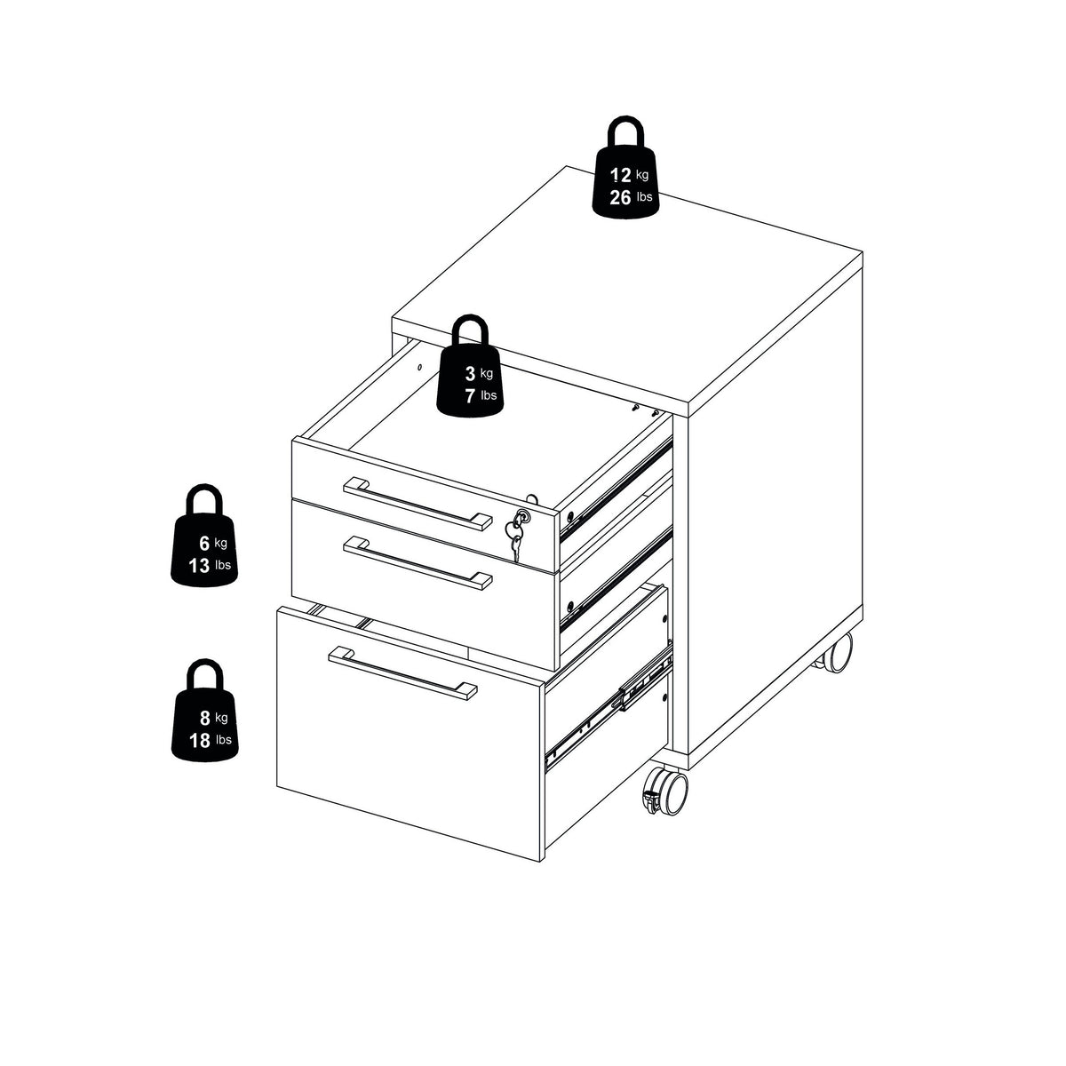 White 3 Drawer Mobile File Cabinet V476