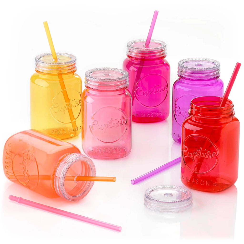 Acrylic Mason Jar Tumblers with Lids & Straws 20 oz 6 Pack E9679