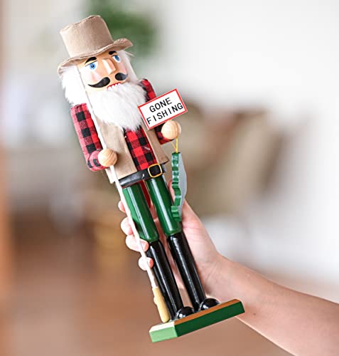 Red and Green Wooden Fisherman Nutcracker 15" O199