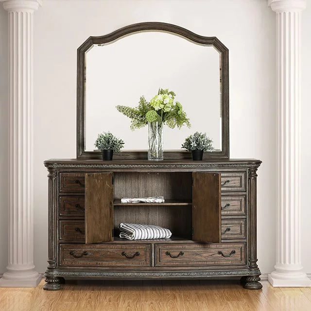 Queen Size 4pc Bed Dresser Mirror Nightstand Set A1380