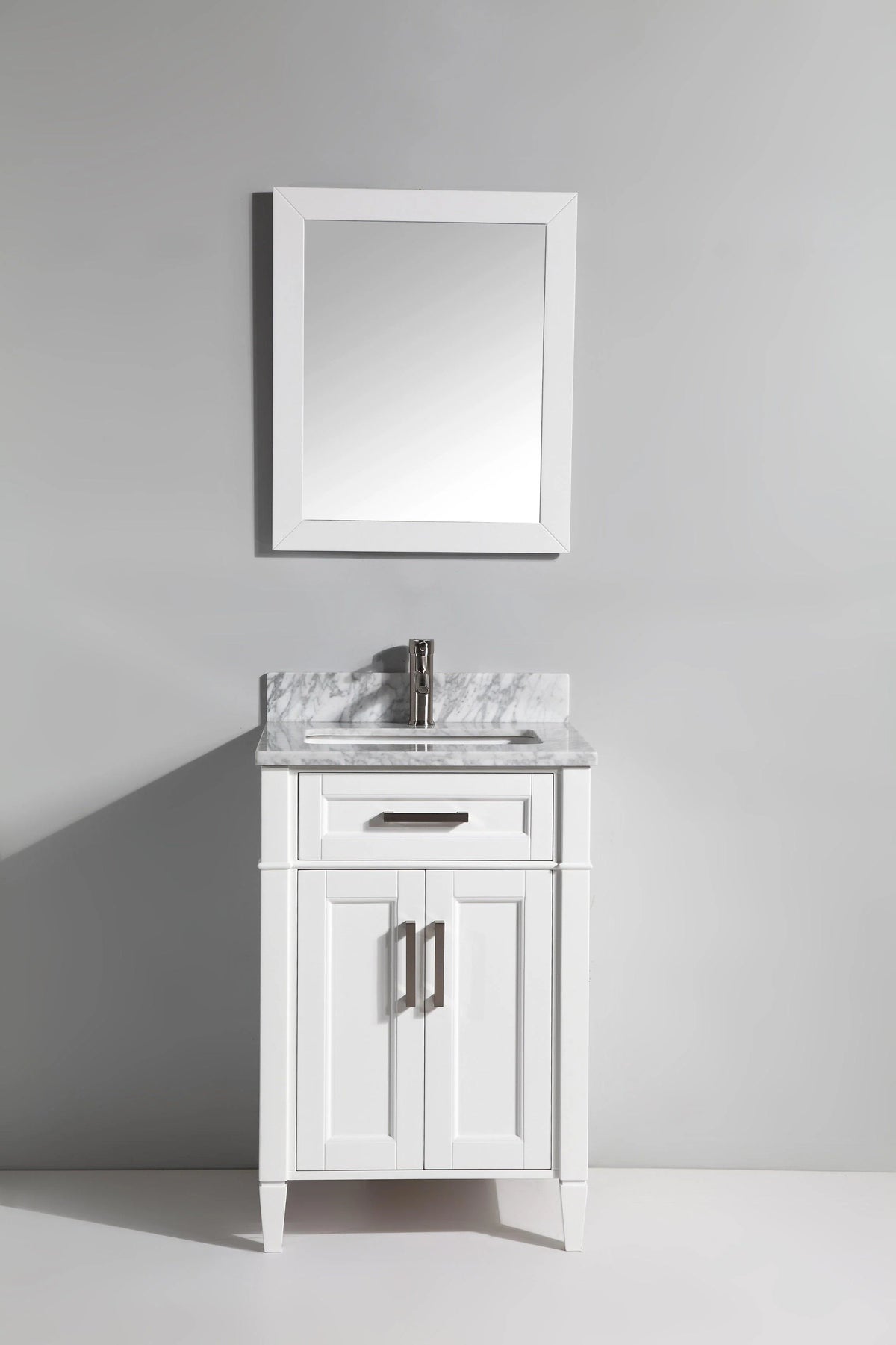 24 in. Single Sink Vanity in Carrara Marble & Mirror - White P9344