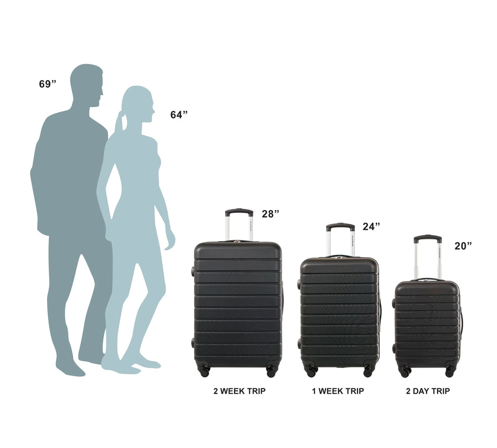 3 Piece Set Hardside Spinner Luggage, Black W4345