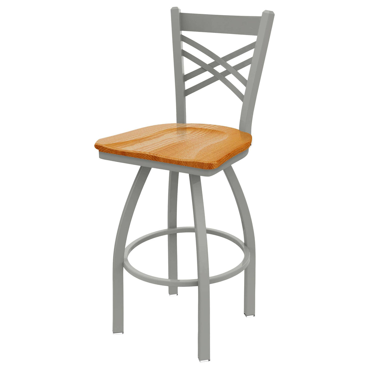 Swivel Counter Stool with Anodized Nickel Finish and Medium Oak Seat K531