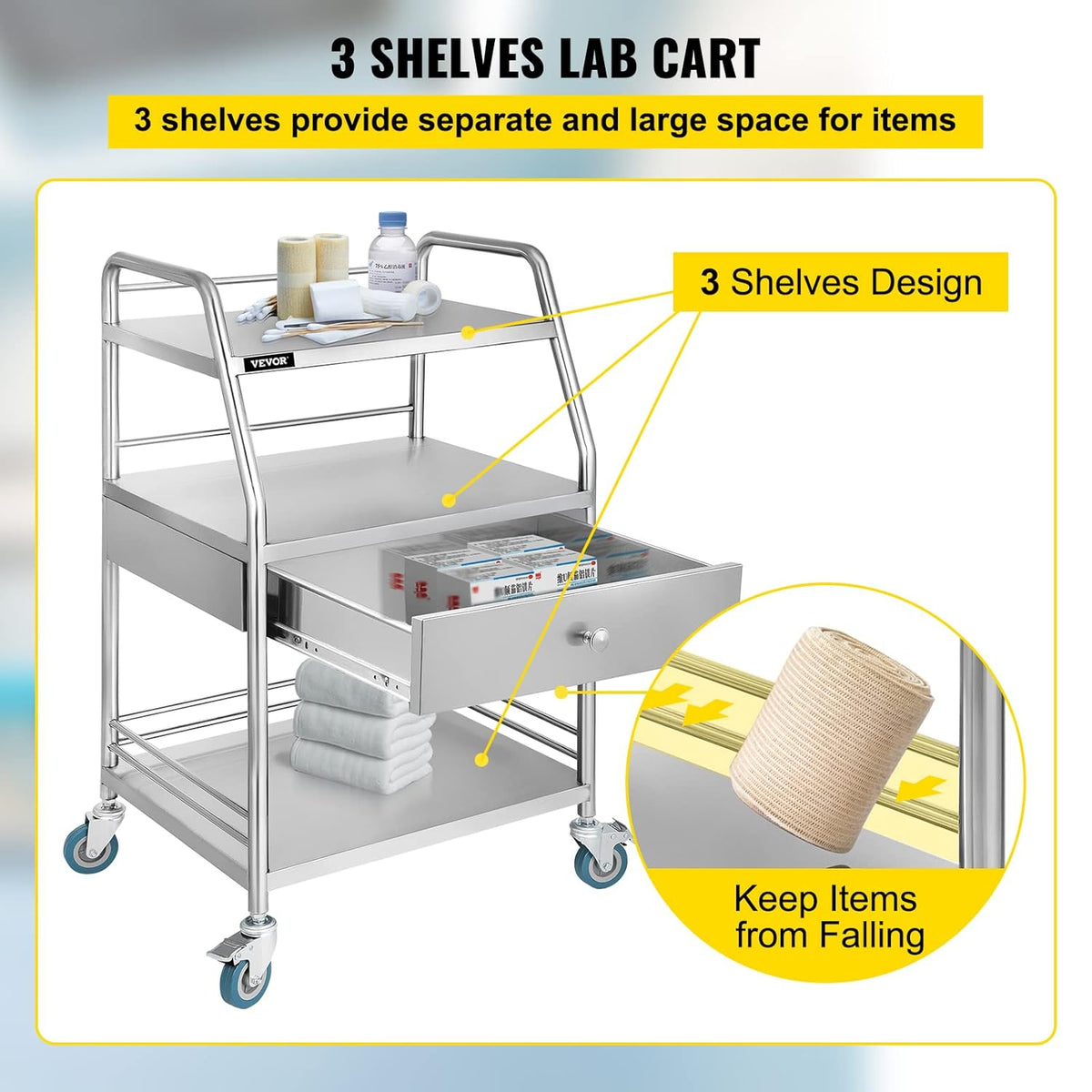Stainless Steel Utility Cart with Wheels P502
