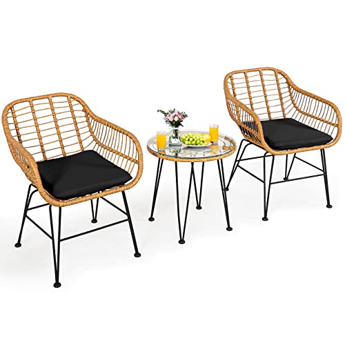 3 Pieces Outdoor Wicker Bistro Set with Cushions Q3074