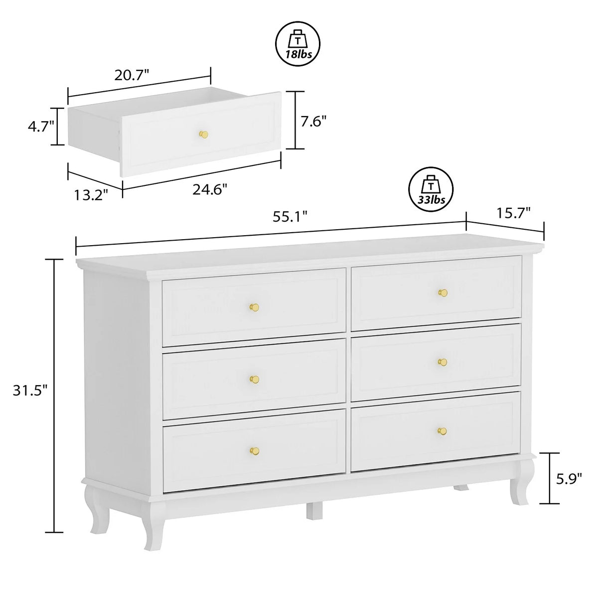 White Double Dresser Chest H5734
