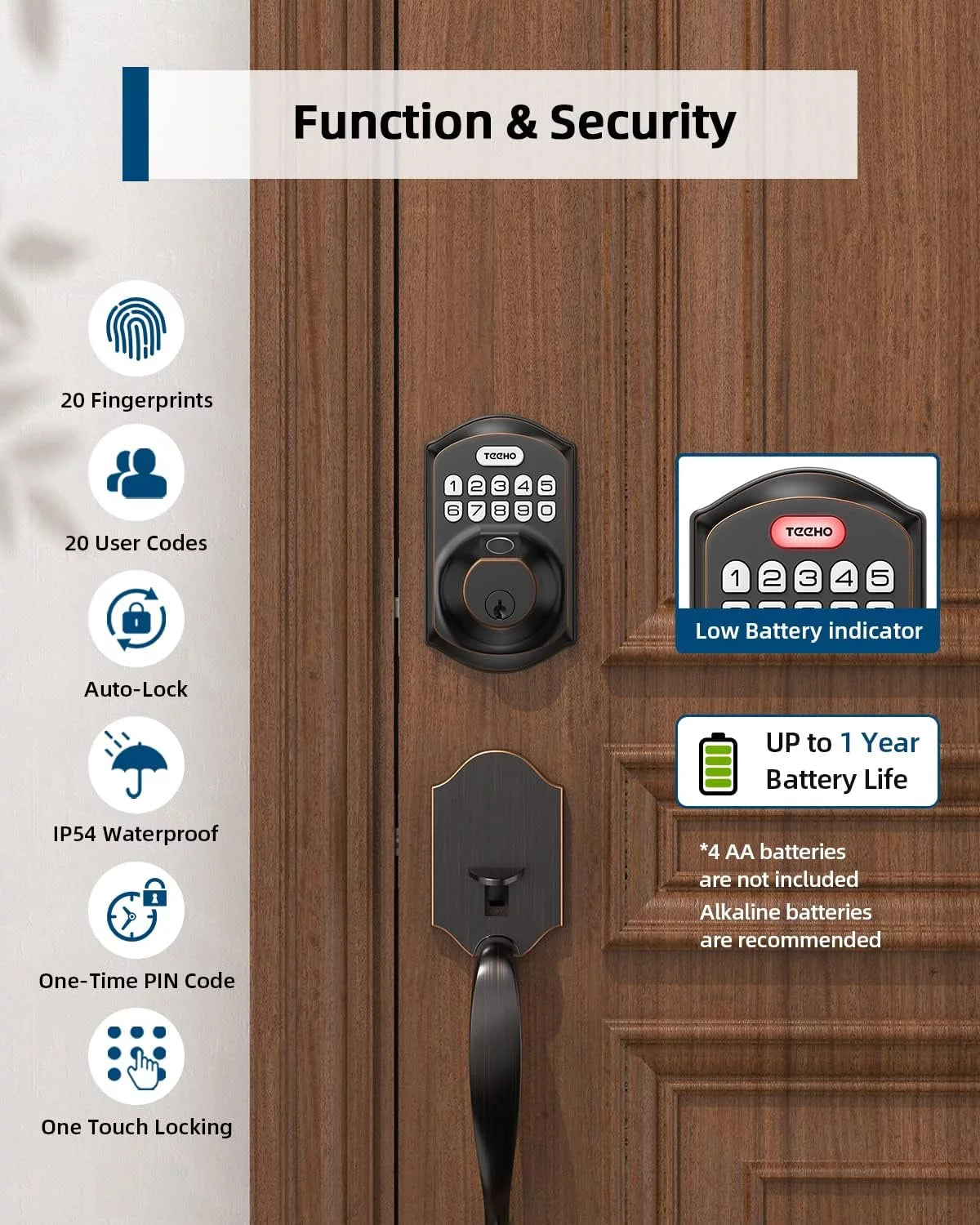 Fingerprint Keyless Entry Keypad Smart Electronic Deadbolt Door Lock with 2 Handles Set Oil Rubbed Bronze H36695