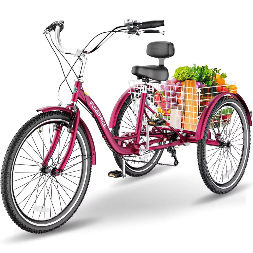 7 Speed 26 inch Three Wheel Bike Cruiser Trike with Low-Step Through Frame Large Basket Dark Green W31801