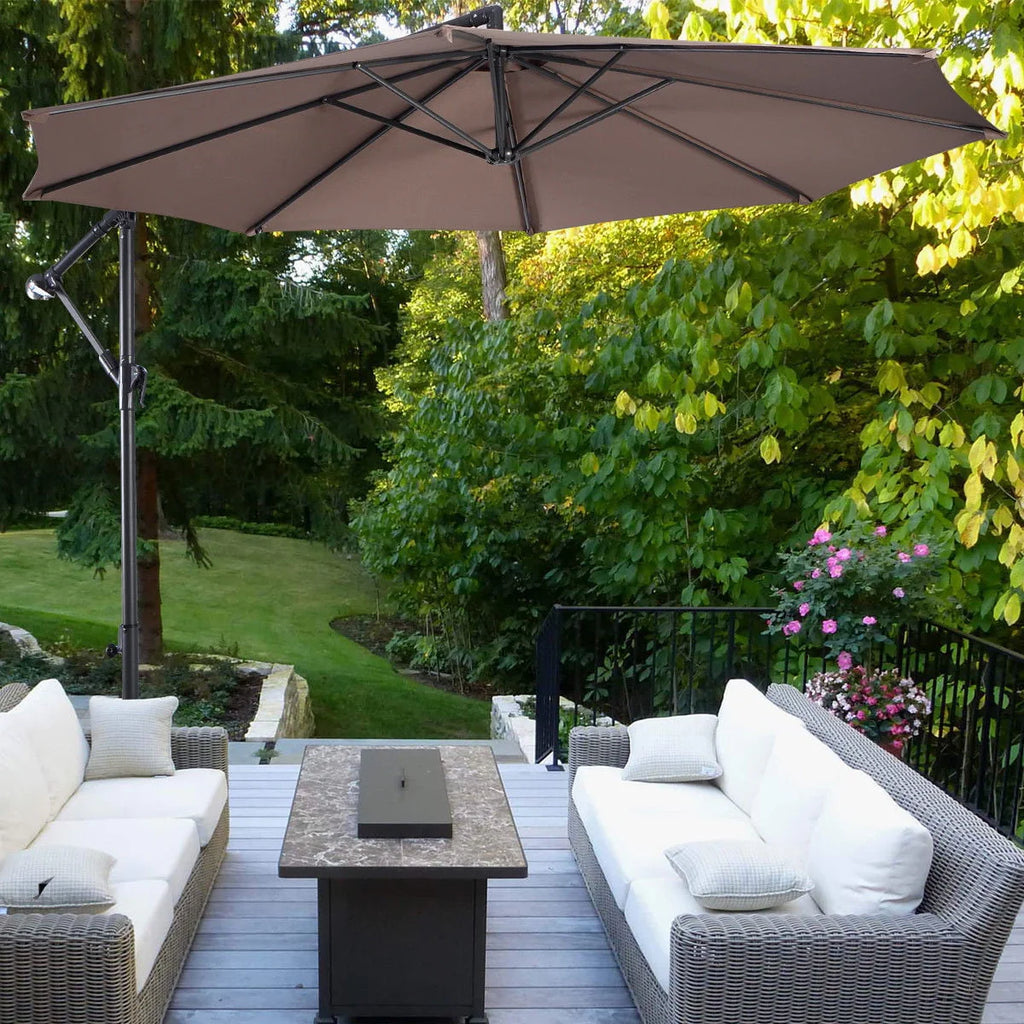 10' Hanging Patio Umbrella with Cross Base Tan M613