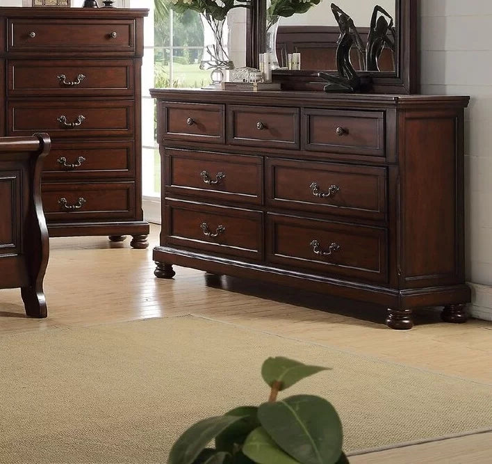 Cherry Veneer 6pc Cal King Size Bedroom Furniture Set P7532