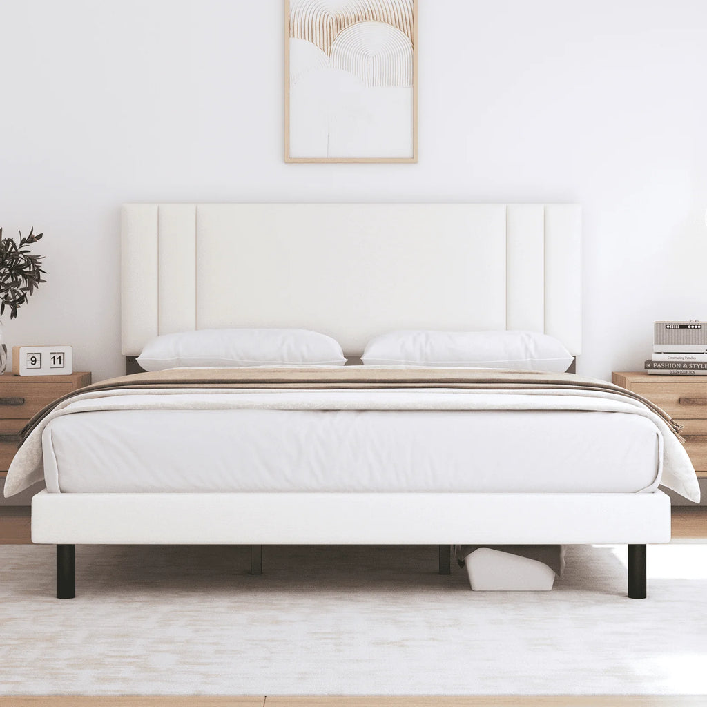 Queen Size Fabric Upholstered Platform Bed Frame A5766