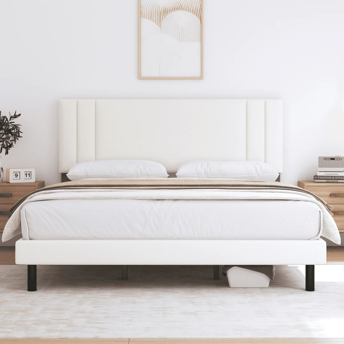 Queen Size Fabric Upholstered Platform Bed Frame A5766