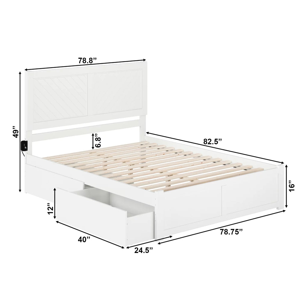 White King Size Platform Bed with 2 Storage Drawers U888