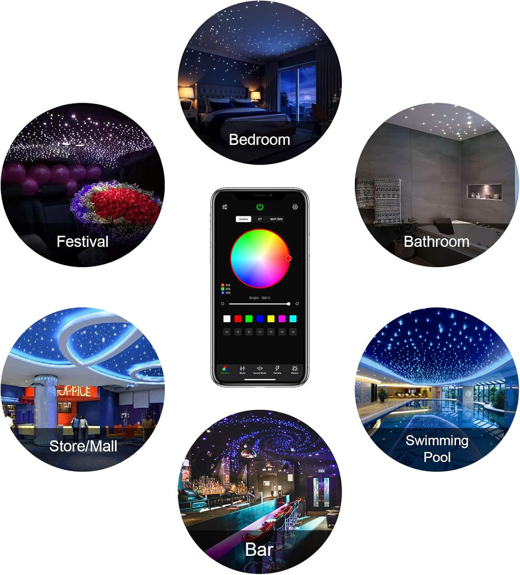 16W 450pcs 13.1ft RGBW Bluetooth LED Fiber Optic Star Ceiling Lights Kit C33739