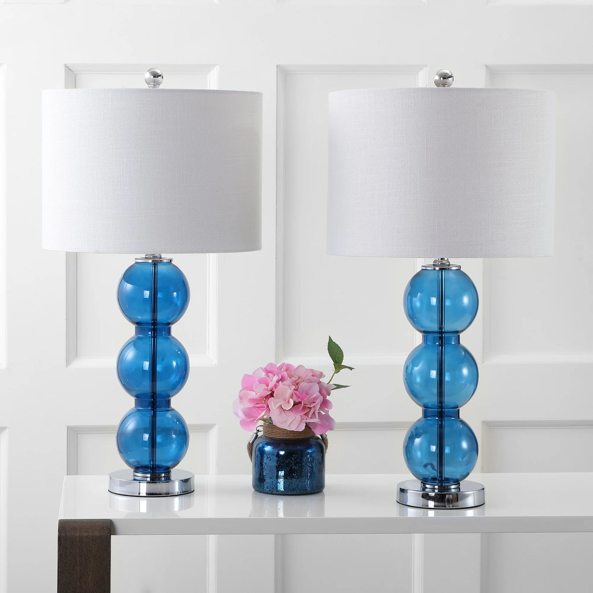 Cobalt Blue Chrome Glass LED Table Lamp Set of 2 J383261