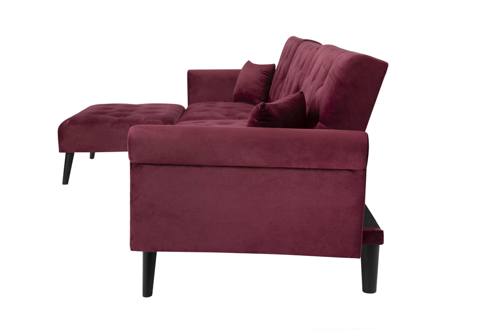 L-Shaped Reversible Velvet Sectional Sofa Bed with 3 Seats and Pillows N494