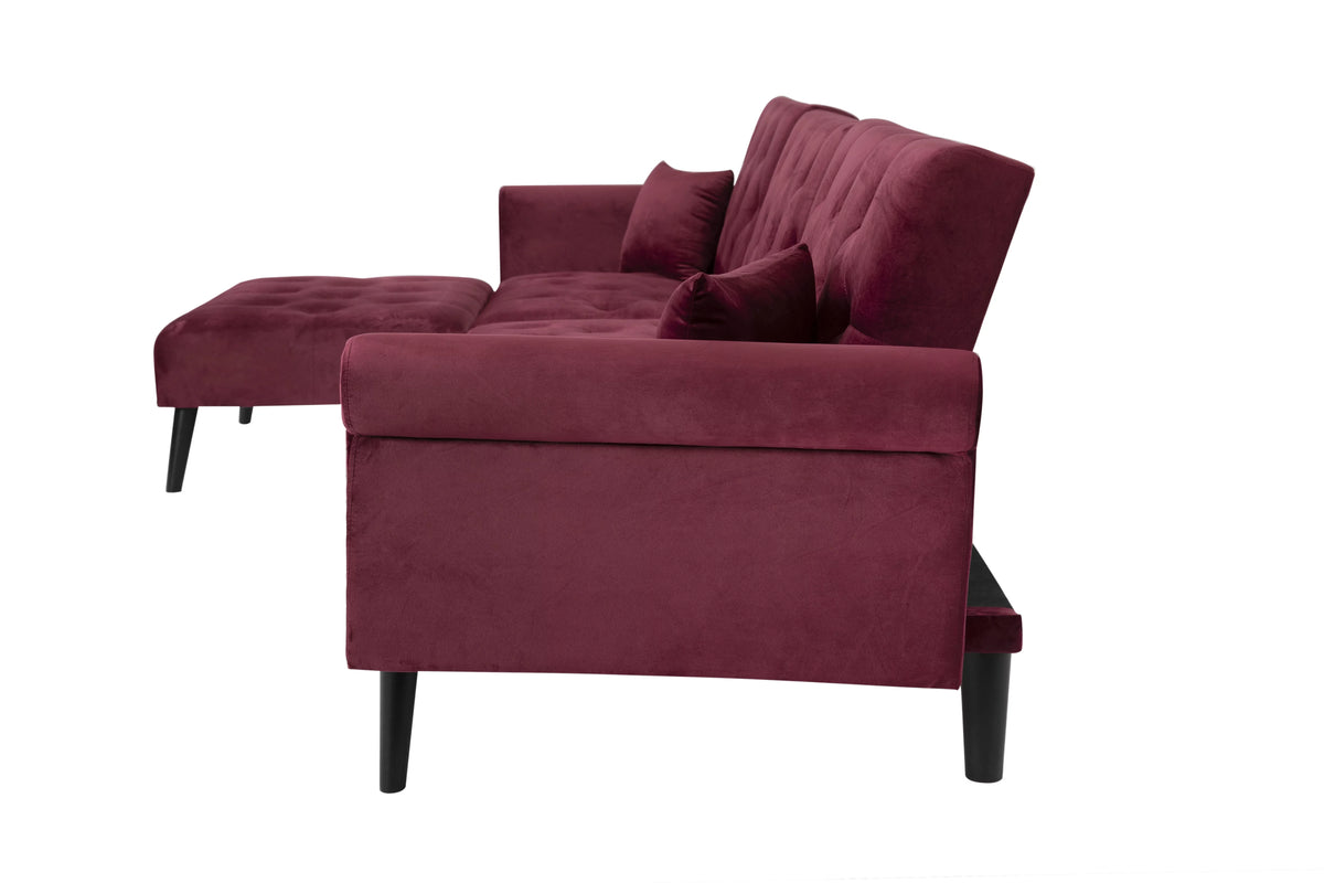 L-Shaped Reversible Velvet Sectional Sofa Bed with 3 Seats and Pillows N494