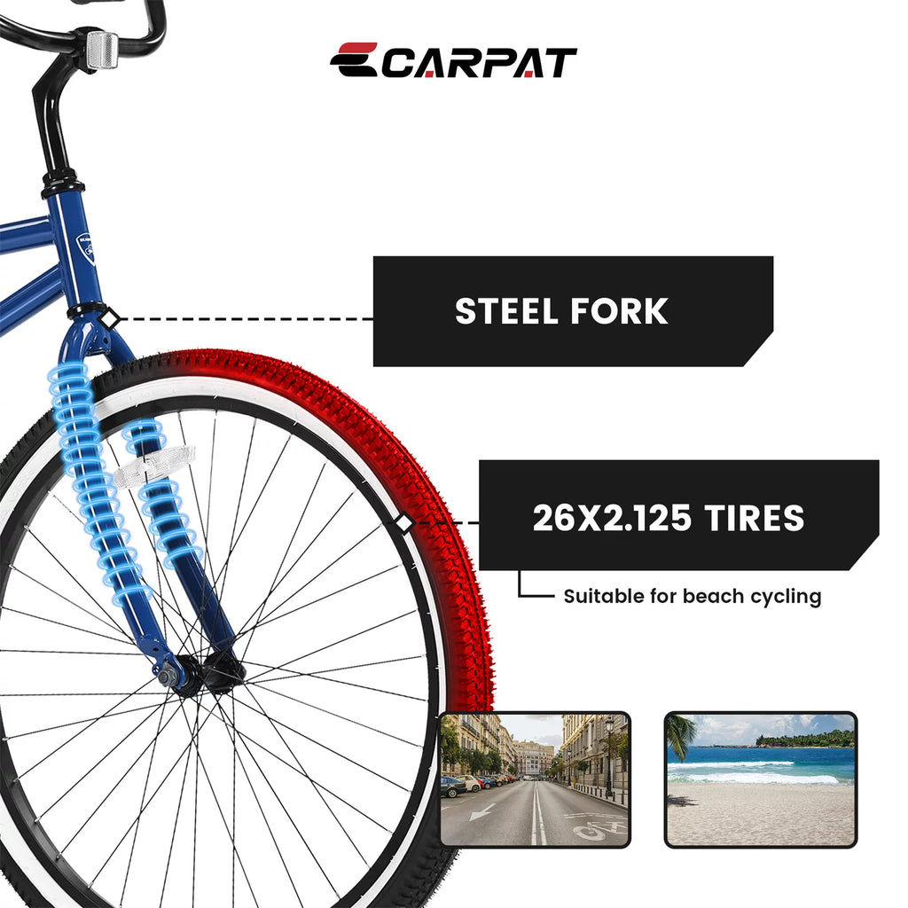 26in. White Steel Frame Beach Cruiser Bike W652