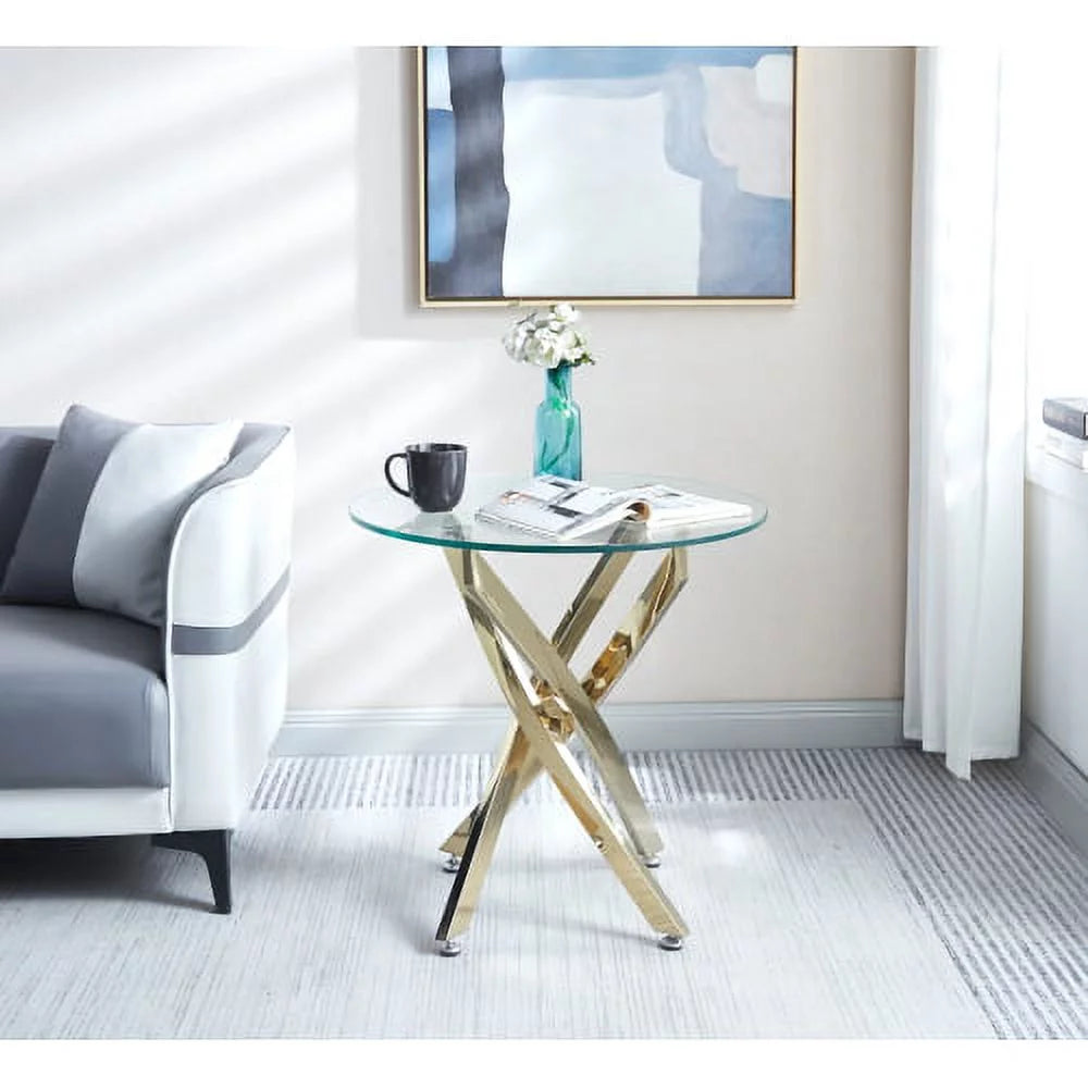 Round Tempered Glass End Table with Chrome Legs G9652