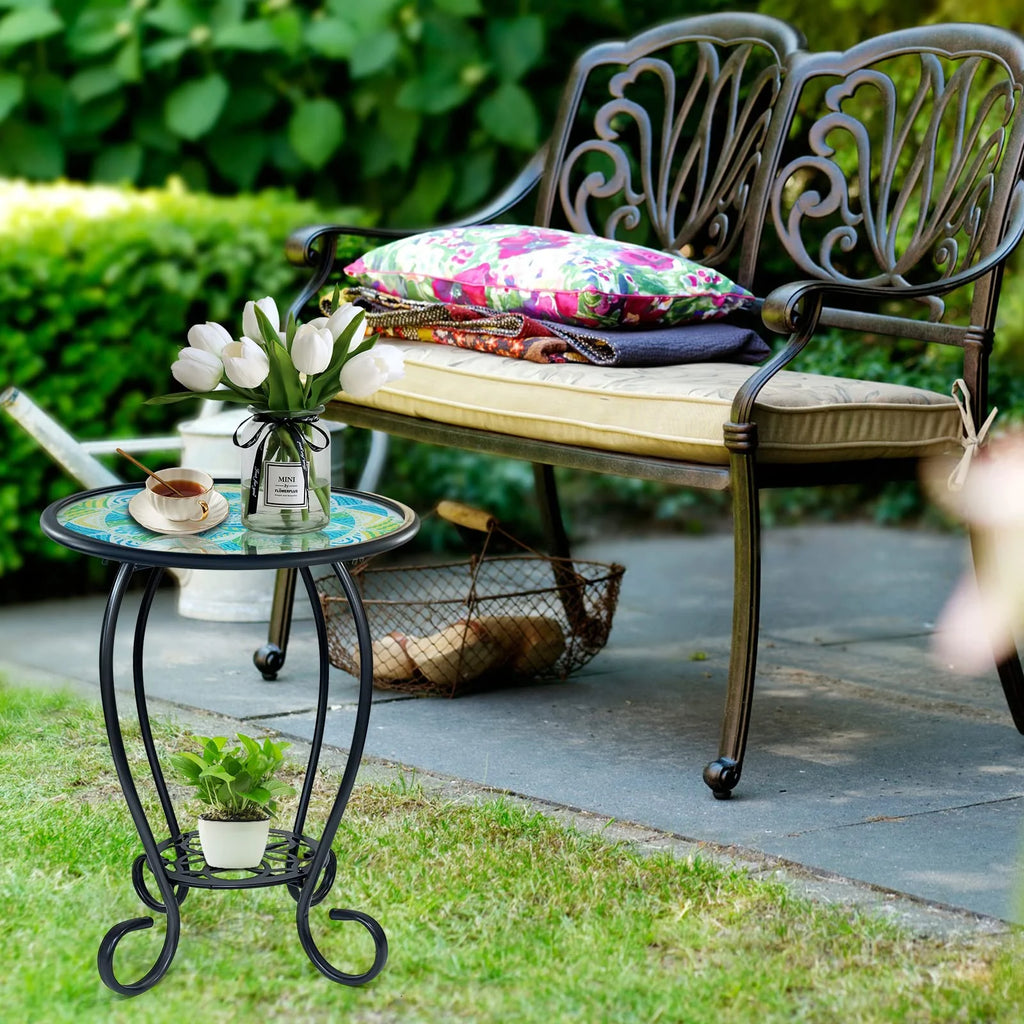 Two Tier Green Mosaic Outdoor Side Table D60811