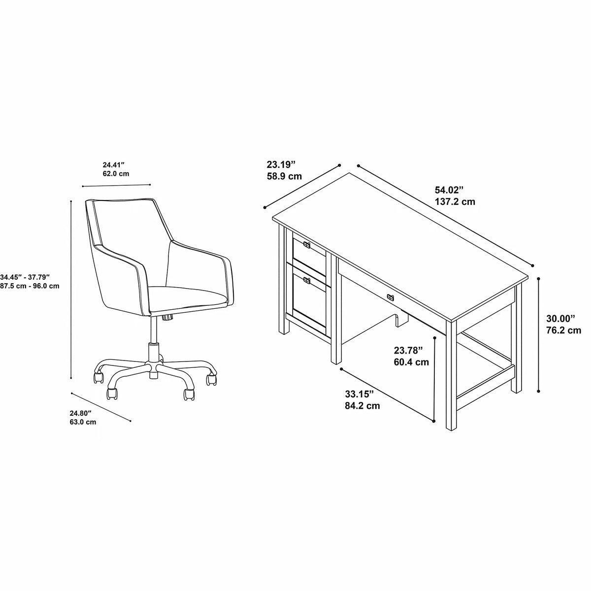 54W Computer Desk and Office Chair 2 Pc. Set M80829