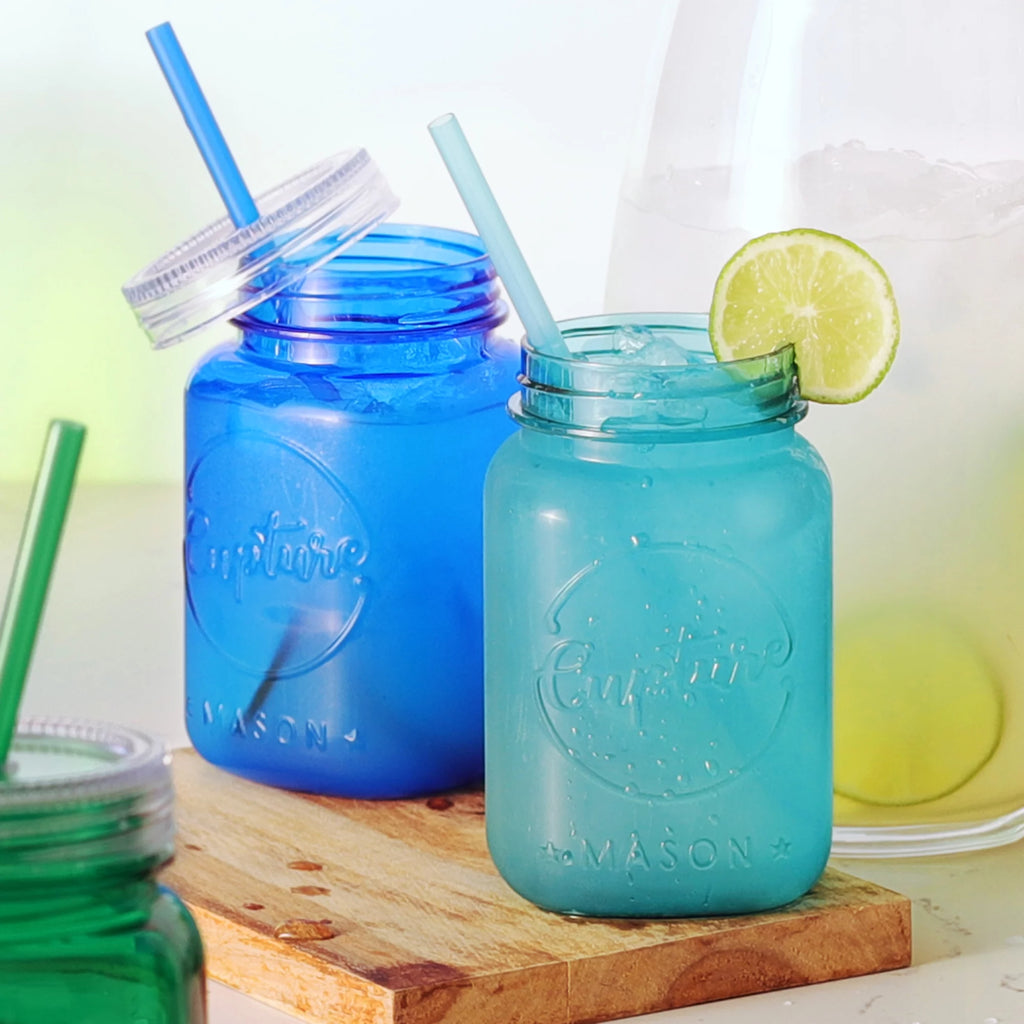 Acrylic Mason Jar Tumblers with Lids & Straws 20 oz 6 Pack E9679