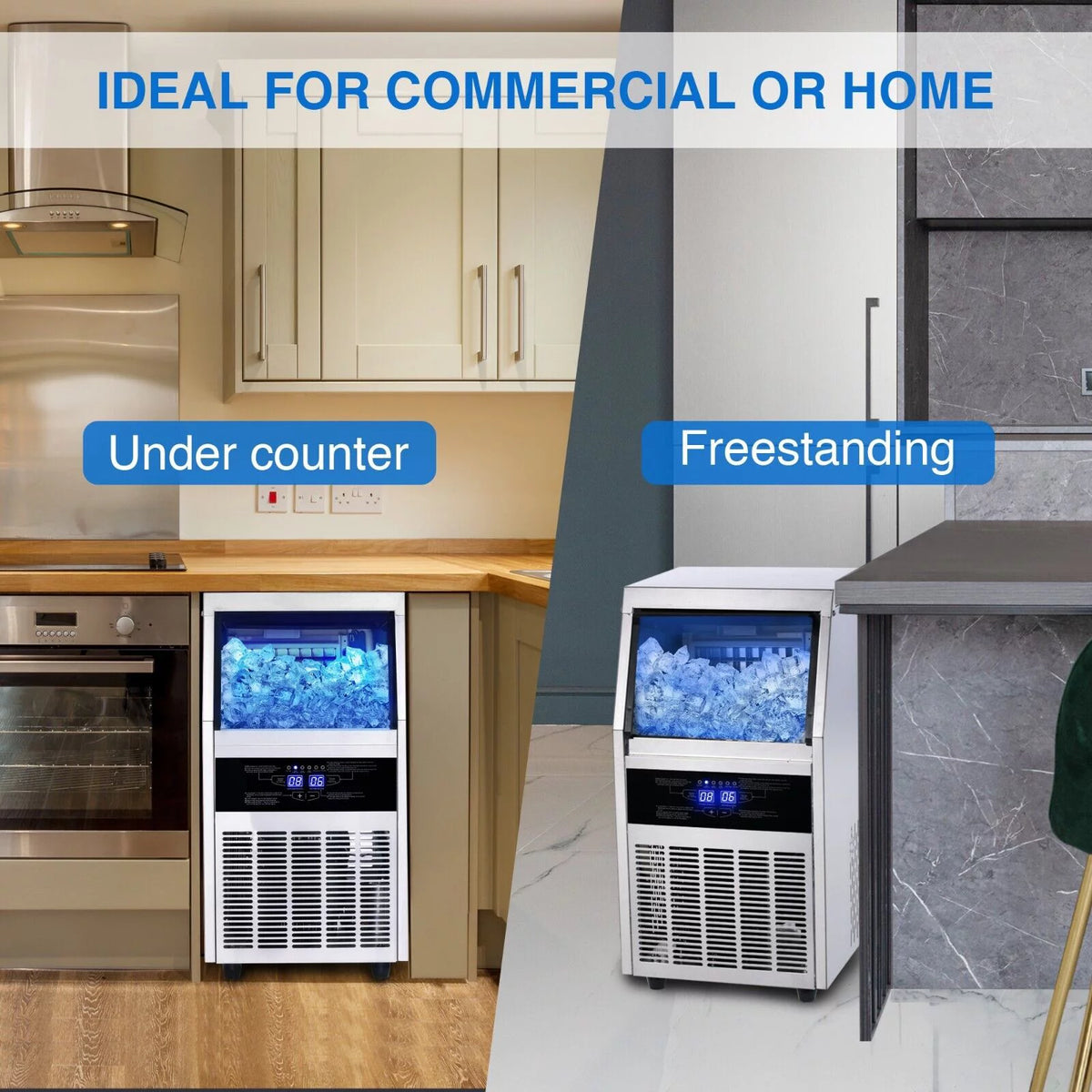 Commercial Ice Maker 90lb Stainless Steel Built-in Cube Machine Q333