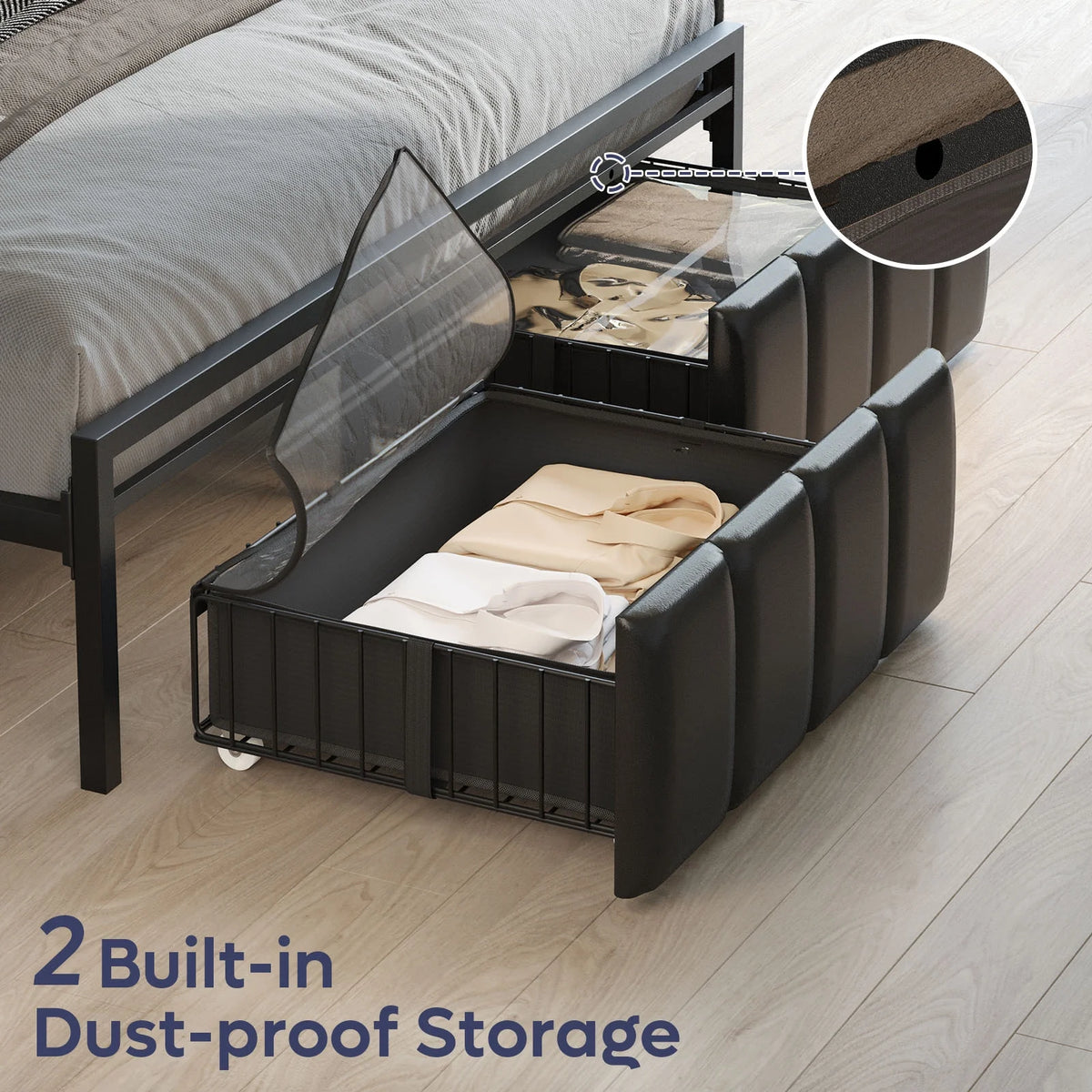 Queen Size Platform Bed Frame with Storage Headboard and 2 Drawers I91767