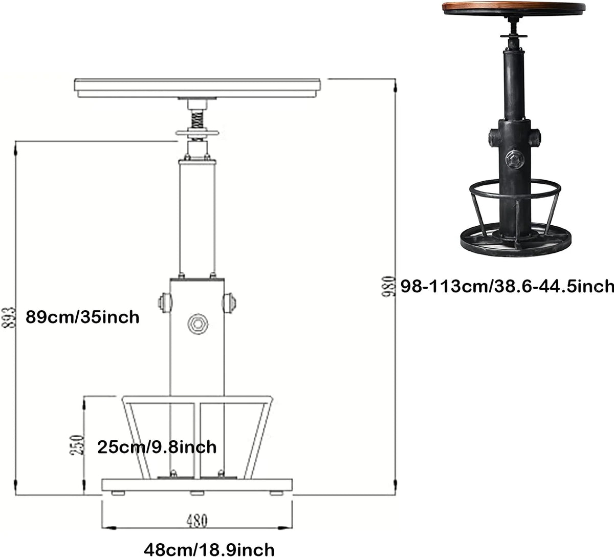 Industrial Bar Table Swivel Round Wooden Top Height Adjustable Bistro Table E683562