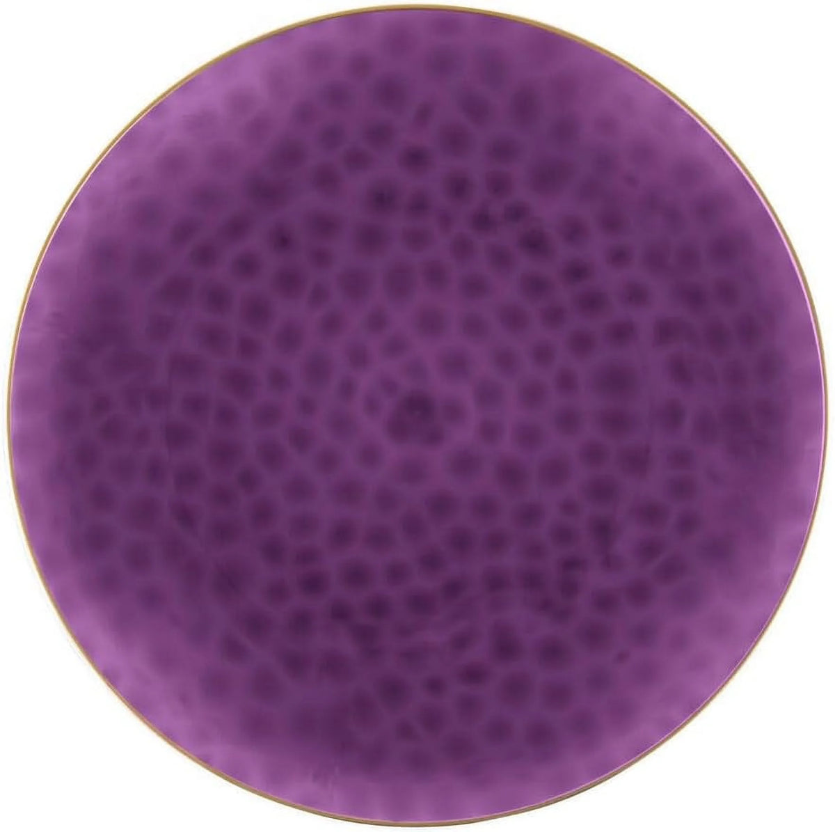 9" Round Purple Plastic Plates with Gold Rim 110 Pack V467