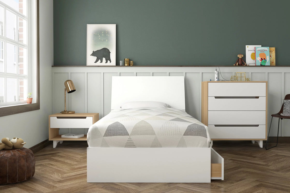 Twin Size Platform Bed Set Natural Maple White I726962