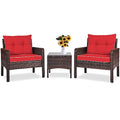 3 Piece Brown Rattan Patio Furniture Set with Cushions Q59228