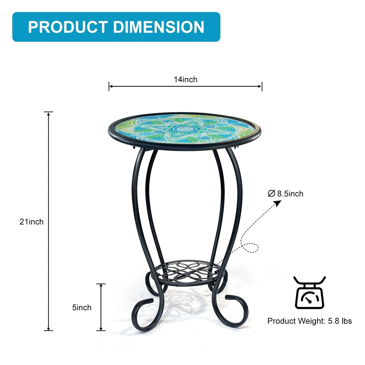 Two Tier Green Mosaic Outdoor Side Table D60811