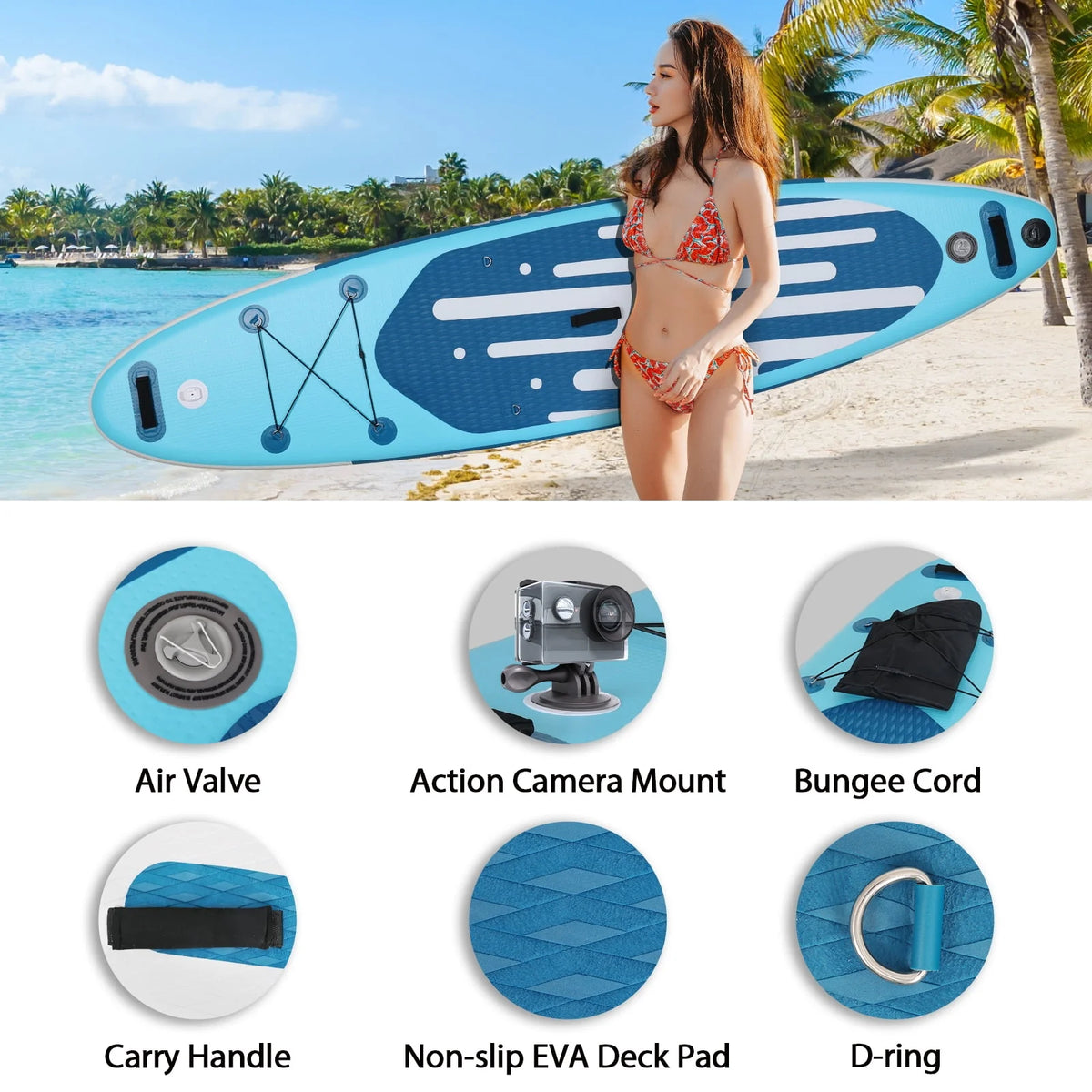 11 Ft Inflatable Stand Up Paddle Board and Sit-on Kayak Set, Non-Slip Deck SUP Paddle Board with SUP Accessories & Backpack, Blue Q60031