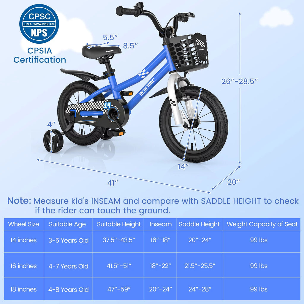 14 Kid's Bike with Training Wheels and Basket, Blue J958678