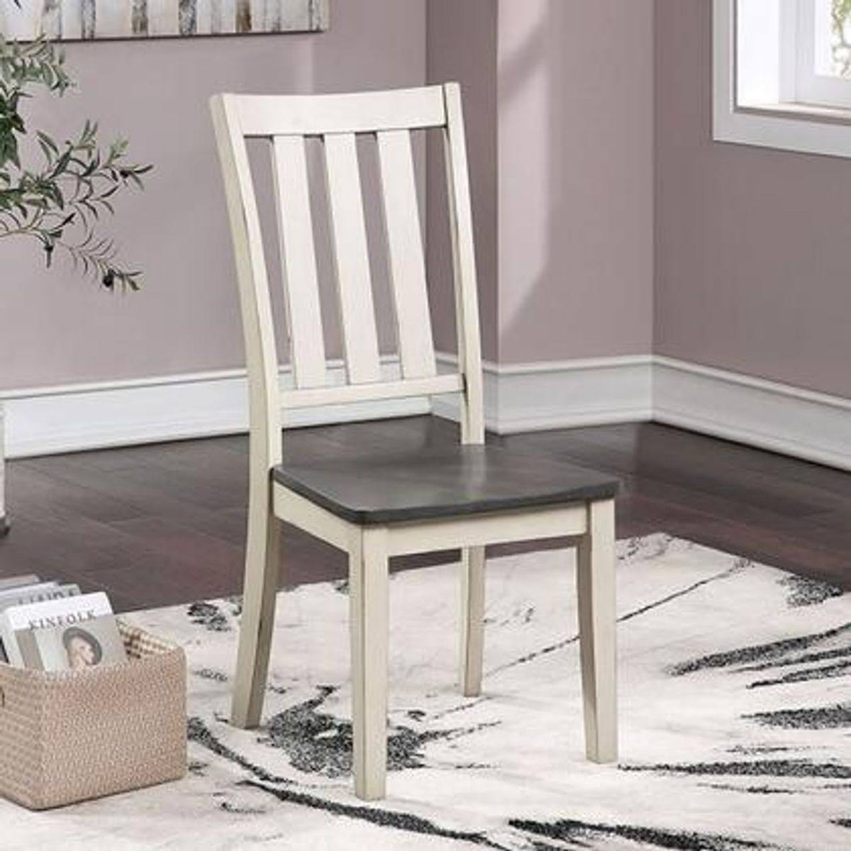 Antique White Gray Wood Side Chairs T75884