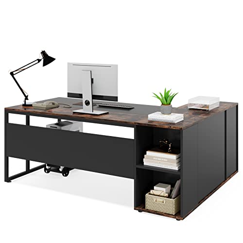 71 inch L Shaped Desk with Cabinet Storage and Shelves N19998