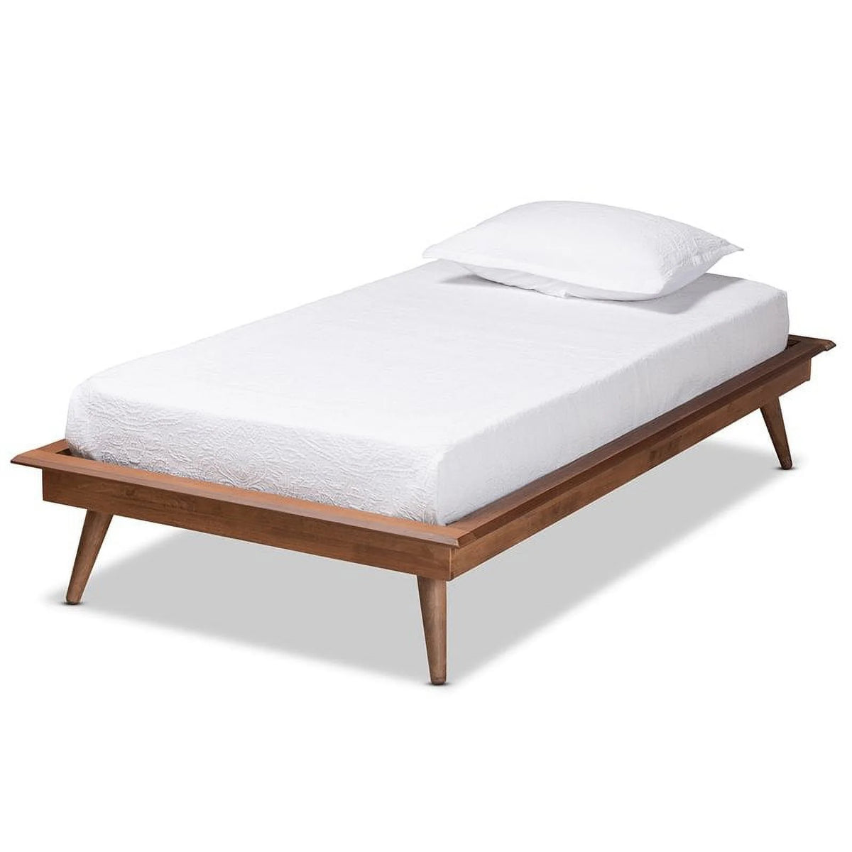Walnut Brown Wood Twin Size Platform Bed Frame T1139