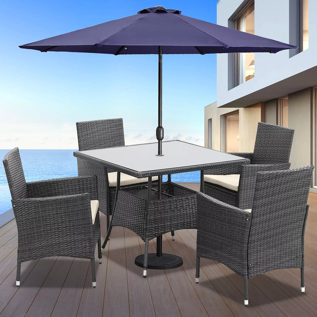 5 Pcs Grey Wicker Patio Dining Set with Umbrella Hole D609
