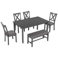 6-Piece Wooden Dining Table Set with 4 Chairs & Bench R177