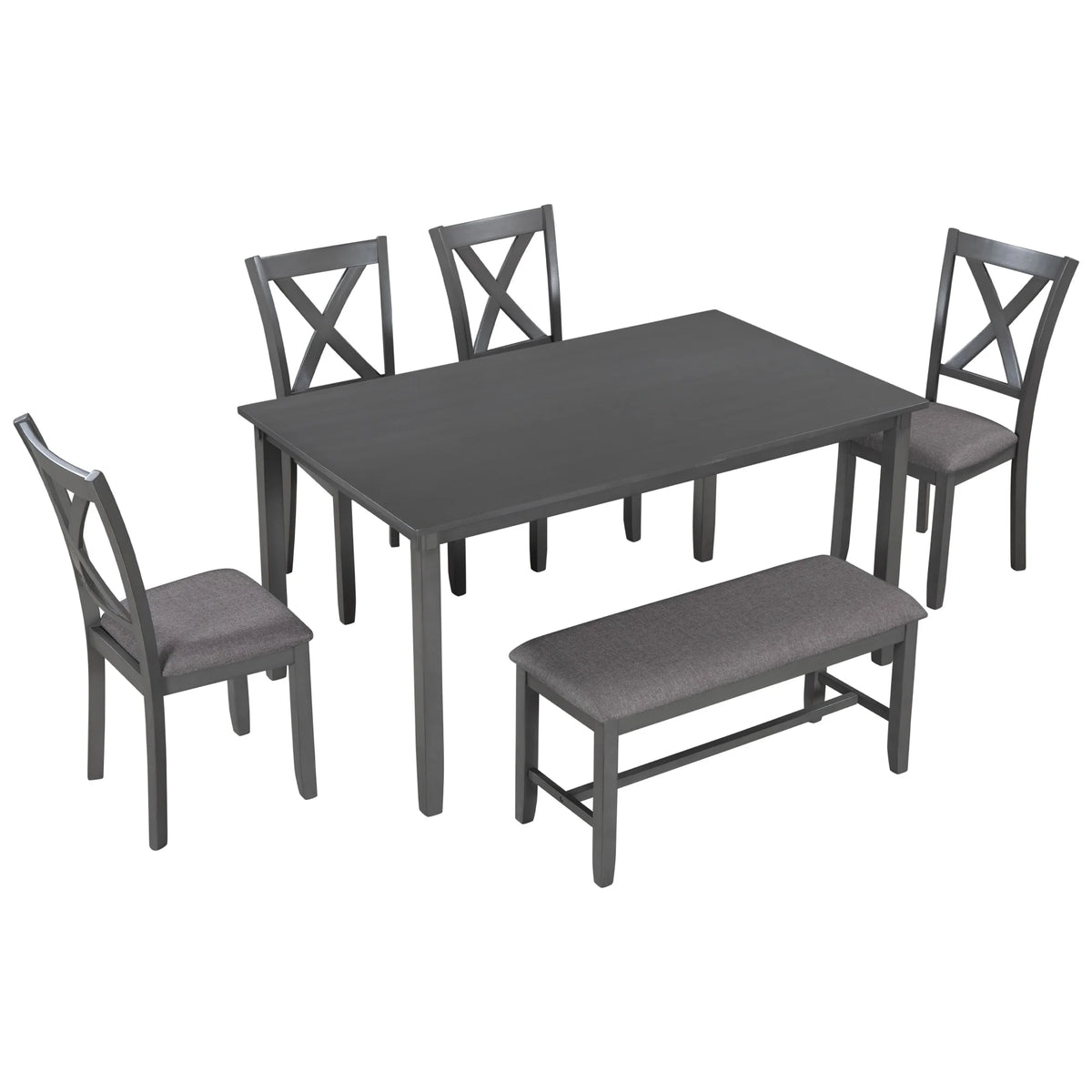 6-Piece Wooden Dining Table Set with 4 Chairs & Bench R177