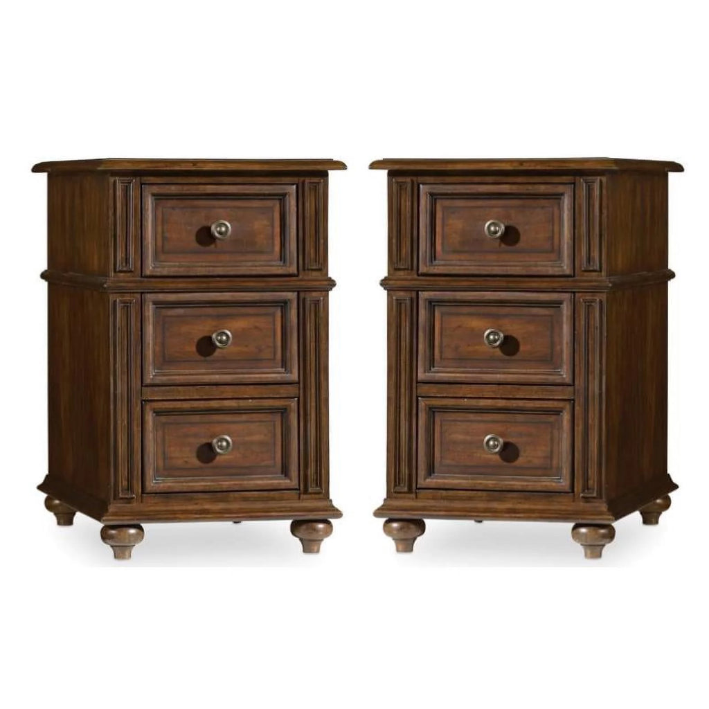 Three Drawers Wood End Table in Mahogany Set of 2 M405