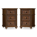 Three Drawers Wood End Table in Mahogany Set of 2 M405