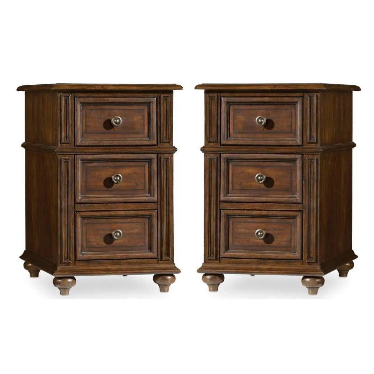 Three Drawers Wood End Table in Mahogany Set of 2 M405